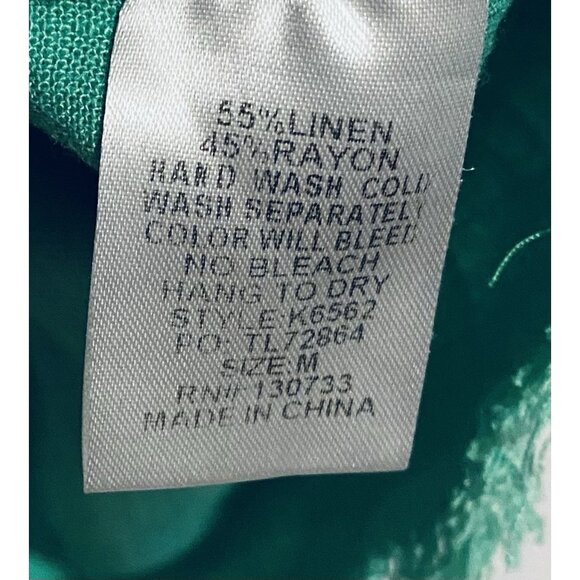 Umgee Top Womens Medium Bright Green Ruffle Bell Sleeve Linen Blend Fringe Hem - Picture 8 of 9